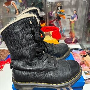 Dr. Martens Black Combat Boots with Cream Lining
